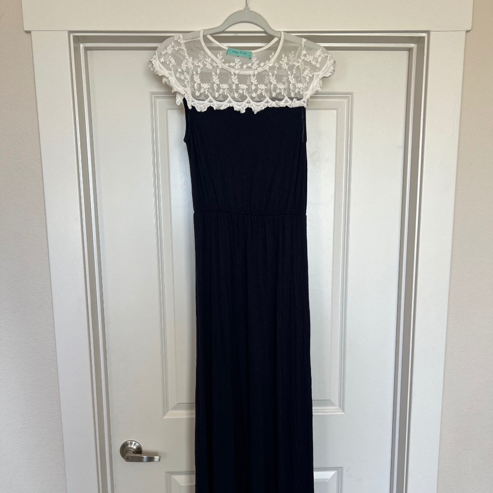 Navy blue maxi dress with lace